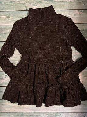 LC Lauren Conrad Black Sparkle Peplum Turtleneck Sweater